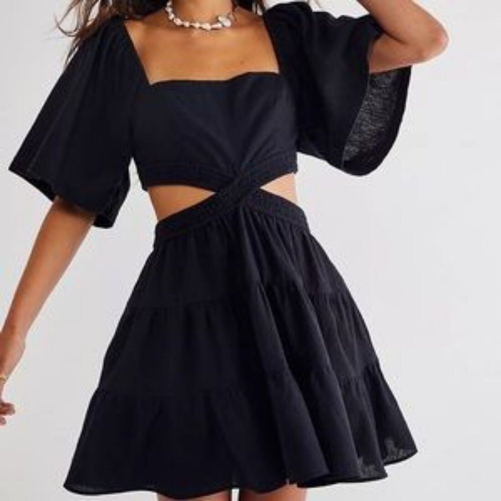 Free People Black Mini Dress with Cutout Waist